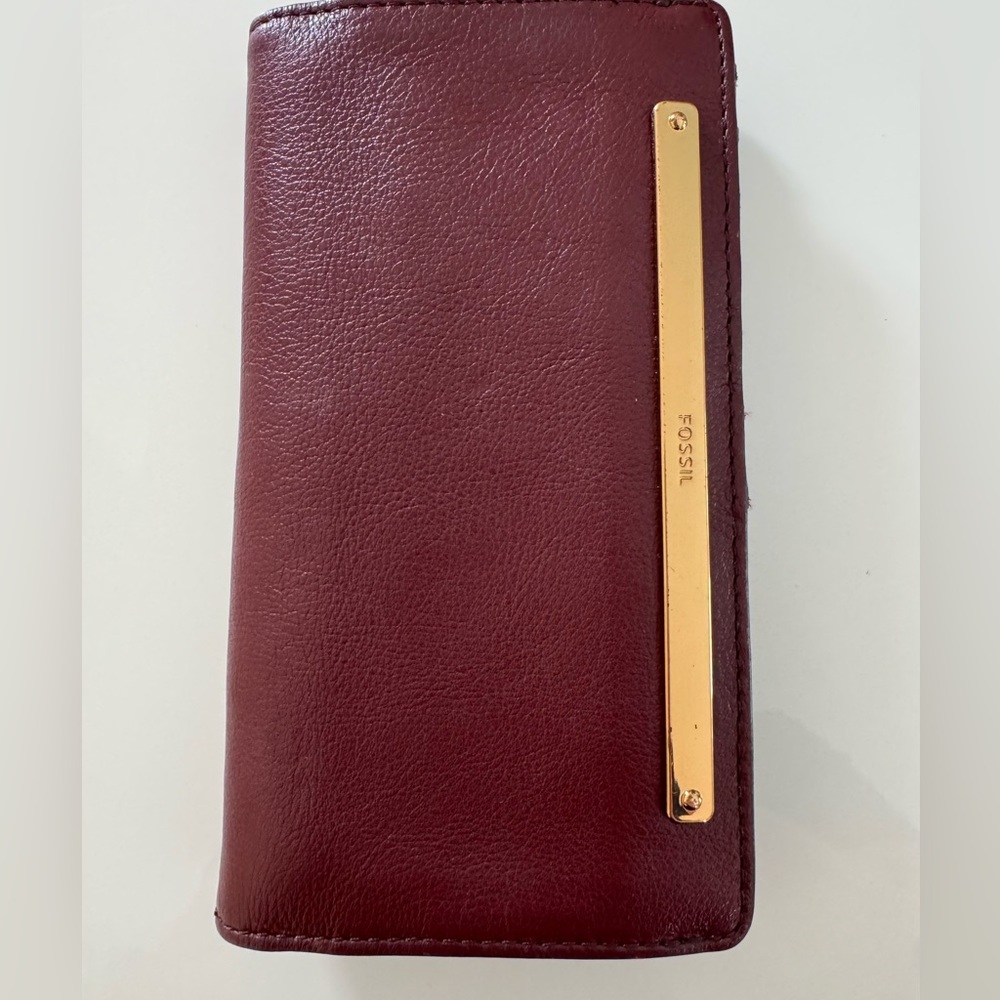 Fossil Maroon Leather Wallet with Gold Detail